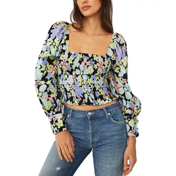 Free People Tops - Free People | Ariana Floral Puff Sleeve Smocked Crop Size Medium